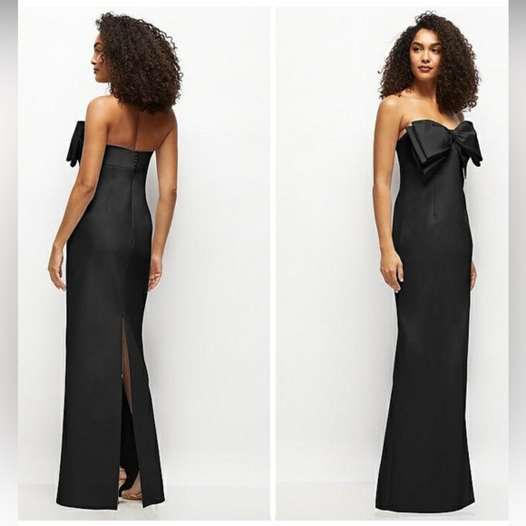 ALFRED SUNG Strapless Satin Black Column Maxi Dress with Bow NWT size 00 - Picture 2 of 14